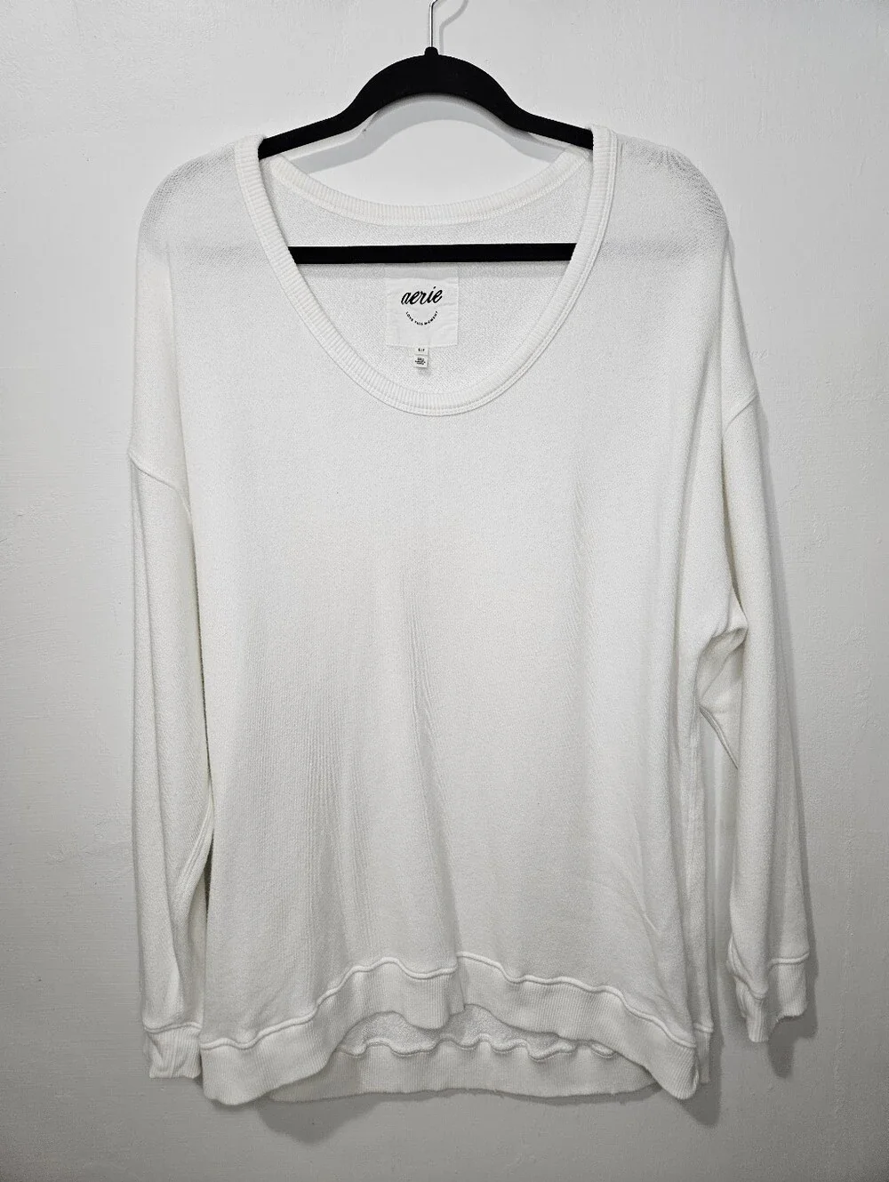 Aerie White White Oversized Scoop Neck Pullover Sweatshirt Sz S